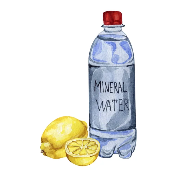 Illustration aquarelle bouteille d'eau minérale propre — Photo