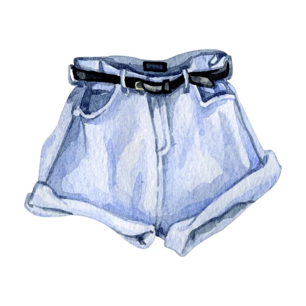 Illustrazione acquerello estate moda denim pantaloncini — Foto Stock