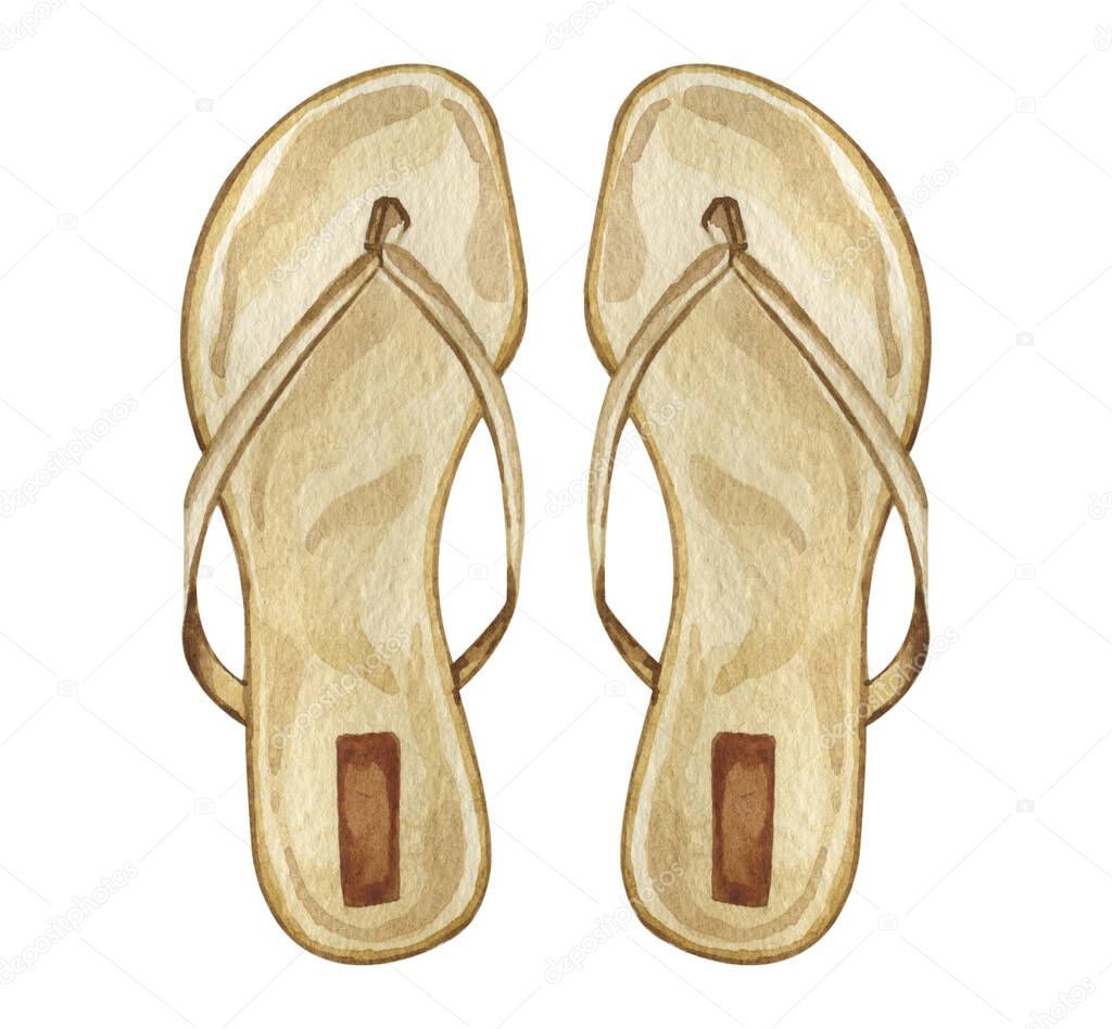 Watercolor illustration of summer shoes flips