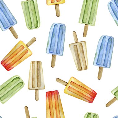 Tahta çubukta sulu dondurmaların sulu boya çizimi