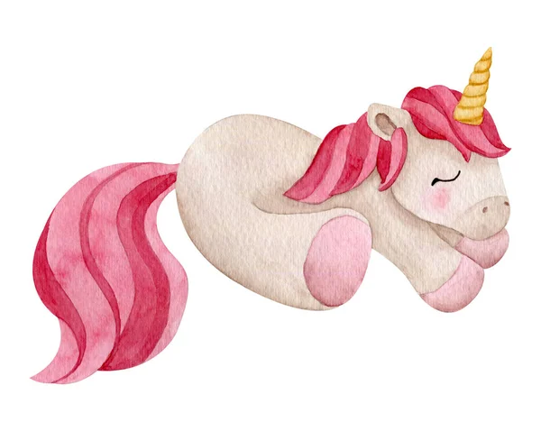 Watercolor pink fairy unicorn illustration