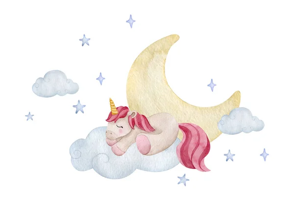 Watercolor pink fairy unicorn illustration