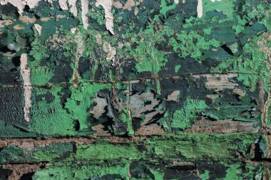 texture of old wooden painted in green, old shabby wooden background with a trace of paint, retro background aged wood surface
