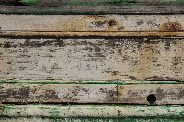 Hámozott Festék Hajótesten Lévő Deszkák Felett Zöld Fehér Fából Készült — Stock Fotó