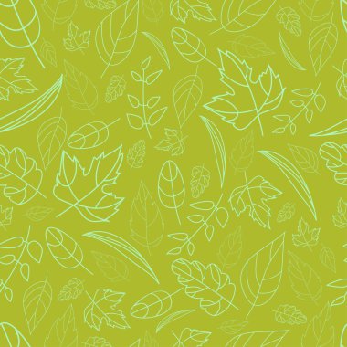 Vektör desen sonbahar yaprak farklı şekiller sonbahar öğeleri ve şablonları. nane yeşili sıcak yeşil arka planda. sonbahar hipster arka plan. Parlak desen. Sonbahar şablonu.