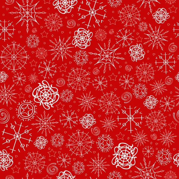 Illustration, motif vectoriel. image de flocons de neige, hiver. fond rouge, contour blanc pour les cartes de Noël, emballage, salutations . — Image vectorielle