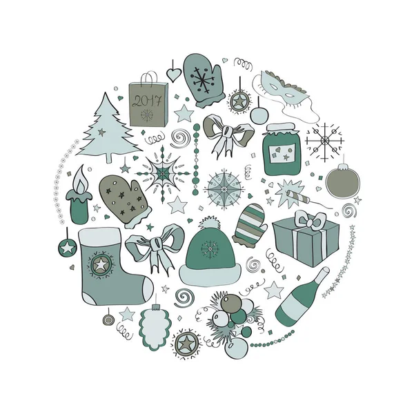 Ilustración, vectores, símbolos navideños, elementos individuales para tarjetas navideñas, carteles, invitaciones. azul y gris, colores fríos . — Archivo Imágenes Vectoriales