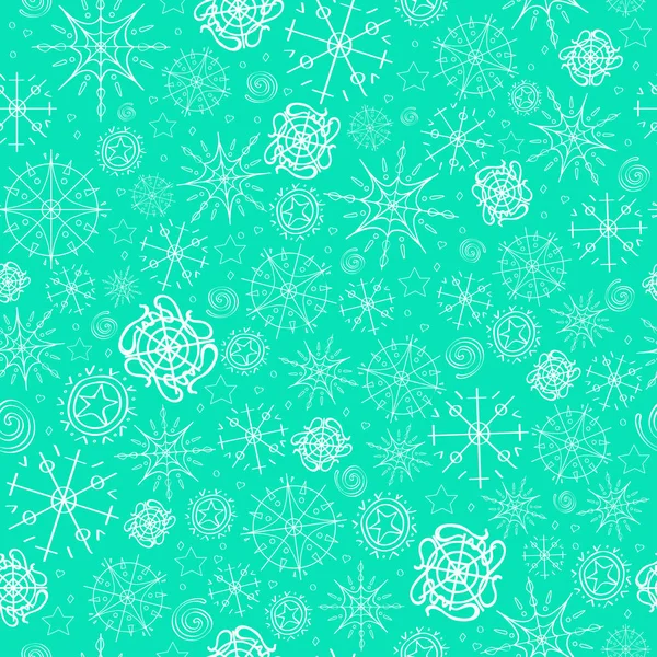 Illustration, motif vectoriel. image de flocons de neige, hiver. fond bleu menthe pour les cartes de Noël, emballage, salutations . — Image vectorielle