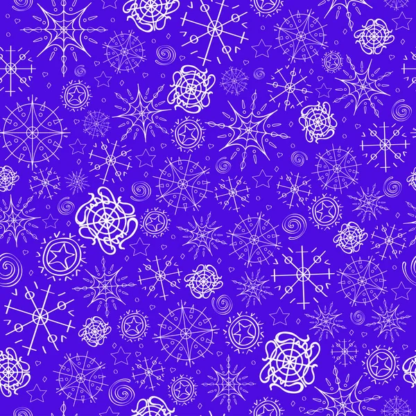 Illustration, motif vectoriel. image de flocons de neige, hiver. fond bleu pour les cartes de Noël, emballage, salutations . — Image vectorielle