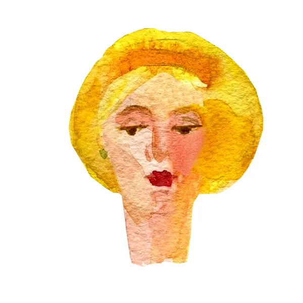 Ilustração em aquarela de uma imagem facial, um retrato de uma mulher loira . — Fotografia de Stock