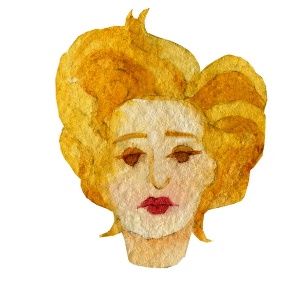 Bir yüz görüntü, sarışın bir kadın portresi suluboya çizimi. — Stok fotoğraf