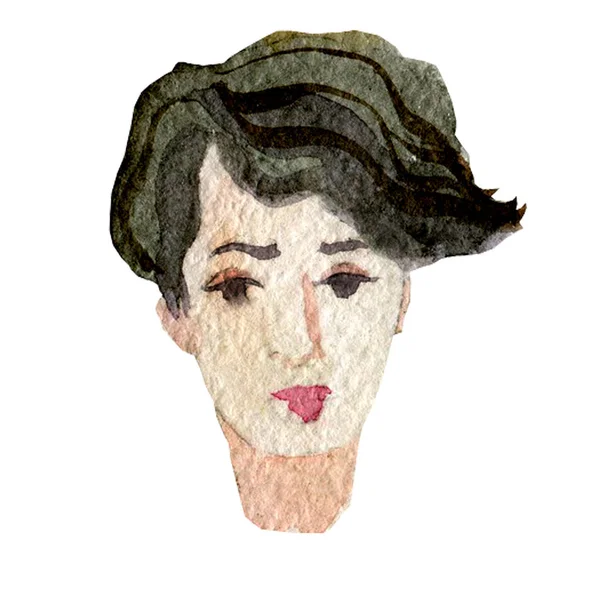 Ilustração em aquarela de uma imagem facial, um retrato de uma mulher morena . — Fotografia de Stock