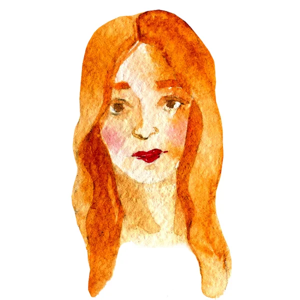 Ilustração a aquarela de uma imagem de cara, um retrato de mulher ruiva . — Fotografia de Stock