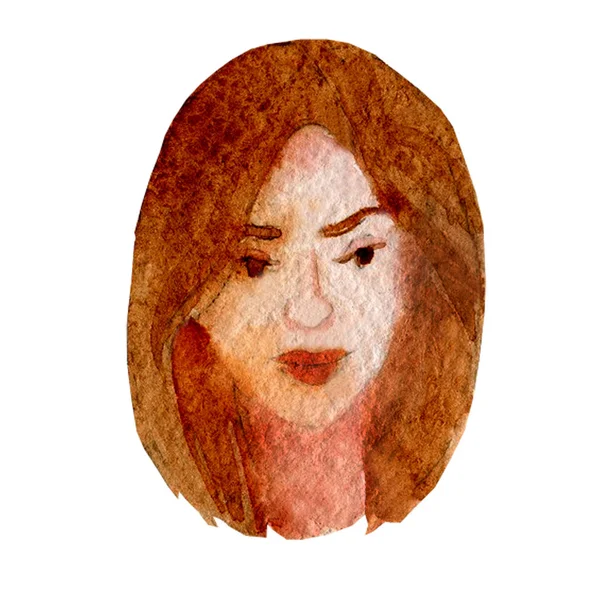 Ilustração a aquarela de uma imagem de cara, um retrato de mulher de cabelos castanhos . — Fotografia de Stock