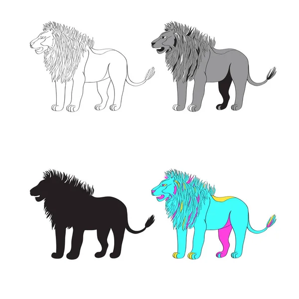 Ilustración vectorial de un león. línea en blanco y negro, silueta, color, imagen a escala gris . — Archivo Imágenes Vectoriales