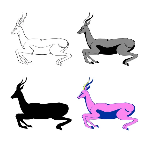 Illustration vectorielle d'une image d'une antilope dans un saut. Ligne noire et blanche, silhouette noire, tache noire et blanche et grise. Illustration multicolore — Image vectorielle