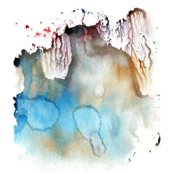 Ilustração textura aquarela de cores transparentes azul, marrom e cinza. Aquarela fundo abstrato, manchas, borrão, preencher, imprimir — Fotografia de Stock