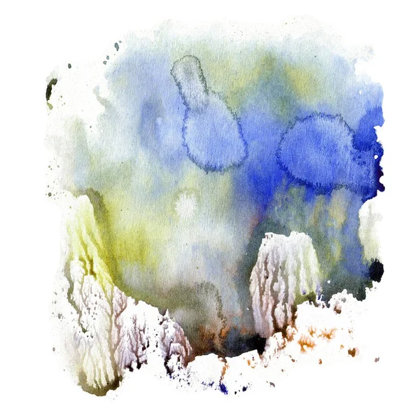 Ilustração textura aquarela de cores transparentes azul, marrom e cinza. Aquarela fundo abstrato, manchas, borrão, preencher, imprimir . — Fotografia de Stock