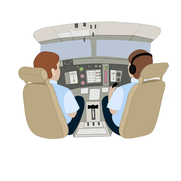 Vectorillustratie beeltenis van piloten in een vliegtuig vanaf de achterkant — Stockvector