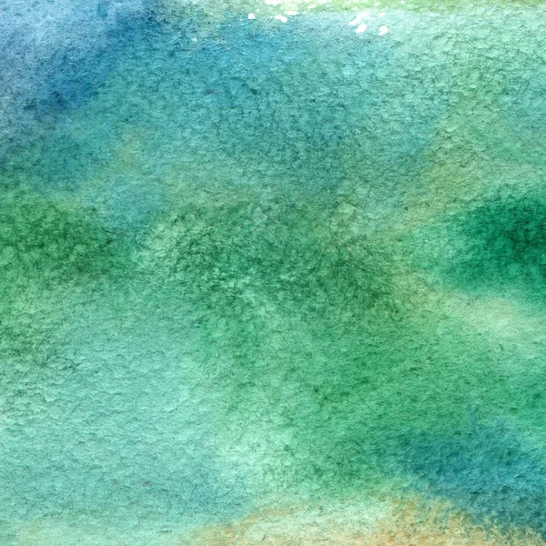 Illustration of a watercolor texture of blue and green colors. Watercolor abstract background, blots, blur, fill, print, spray, rub. — Stock Photo, Image