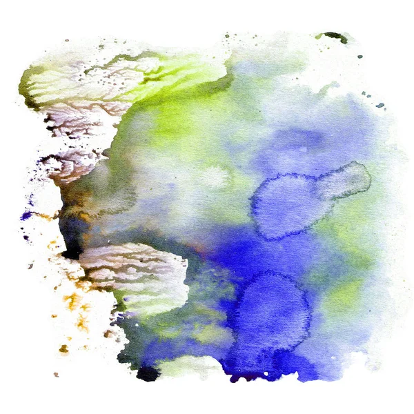 Textura aquarela, uma impressão de cores azuis e verdes saturadas brilhantes. Ilustração. Aquarela fundo abstrato, manchas, borrão, preencher, imprimir, esfregar . — Fotografia de Stock