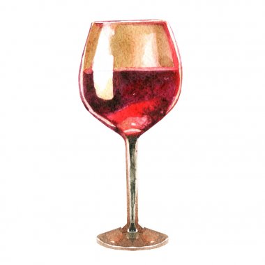 Sulu boya resim. Bir bardak şarap görüntüsü.