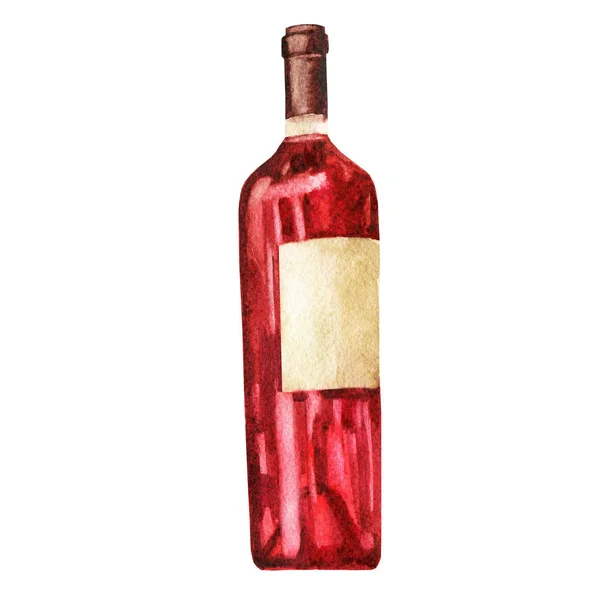 Акварель. Изображение красной бутылки вина . — стоковое фото