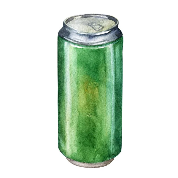 Isolated watercolor beer can on white background. — Stock Photo, Image