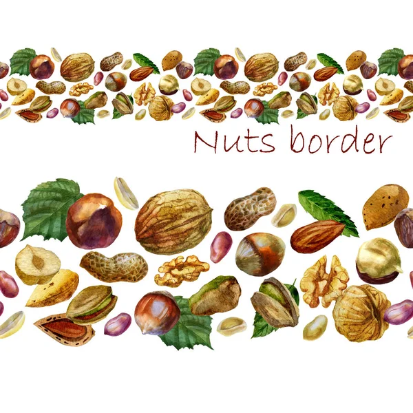 Illustration Aquarelle Bordure Noyer Des Cacahuètes Arachides Décortiquées Arachides Pelées — Photo