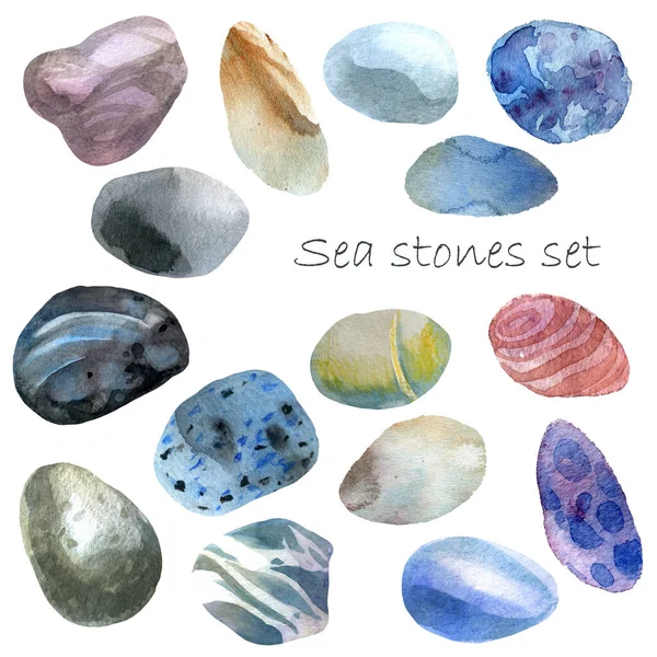 Ilustrace Akvarelů Mořské Kameny Připravit Letní Téma Pláž Relaxace — Stock fotografie