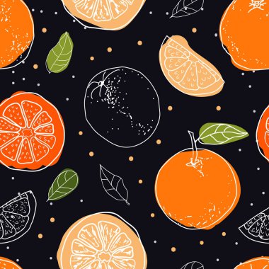 Siyah arka plan üzerine turuncu meyveler seamless modeli