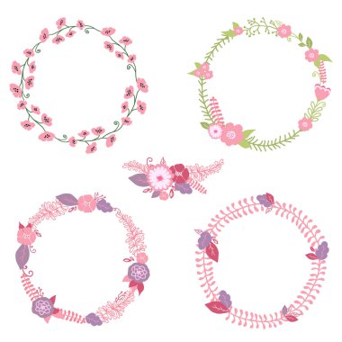 Dekoratif çiçek yuvarlak kare ve bahar parlak renklerde çiçek kompozisyon. Çiçek bahar çelenk ayarla, tarihi kartları ve davetiyeler kullanılabilir