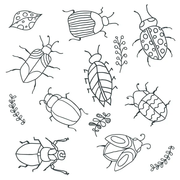 Doodle dibujado a mano contorno insects.Outline vector dibujo — Vector de stock