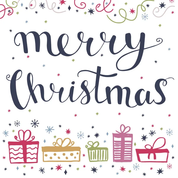 Frohe Weihnachten Grußkarte mit frohen Weihnachten Hand Schriftzug — Stockvektor