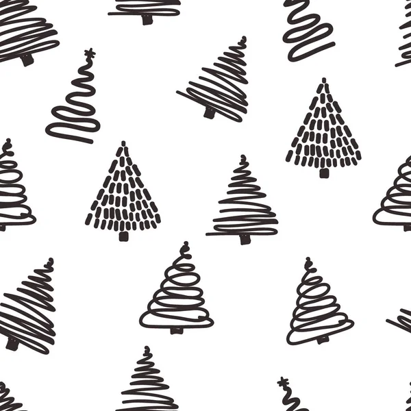 Motif Sans Couture Avec Simples Arbres Noël Dessinés Main — Image vectorielle