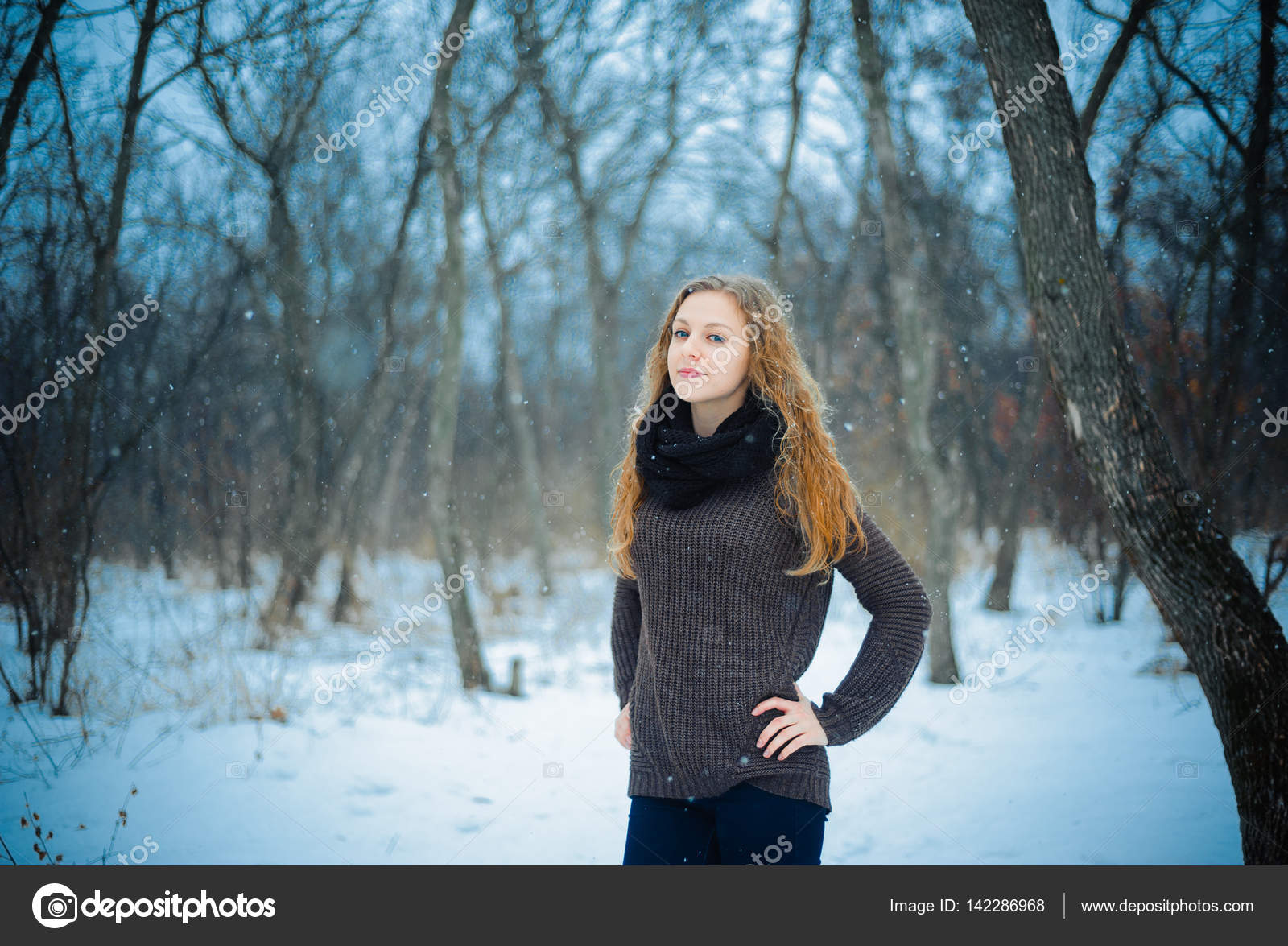 Europeans Young Girl With Red Hair And Blue Eyes On Nature In A