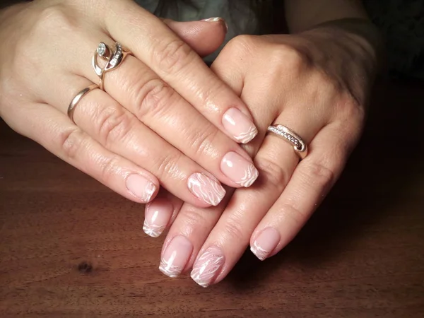 Manicure Fatta Lavorare Modo Eccellente Una Bella Manicure Con Gel — Foto Stock