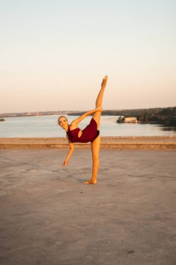Kız ve erkek dansçılar doğada tutkulu bir dans yapıyorlar.