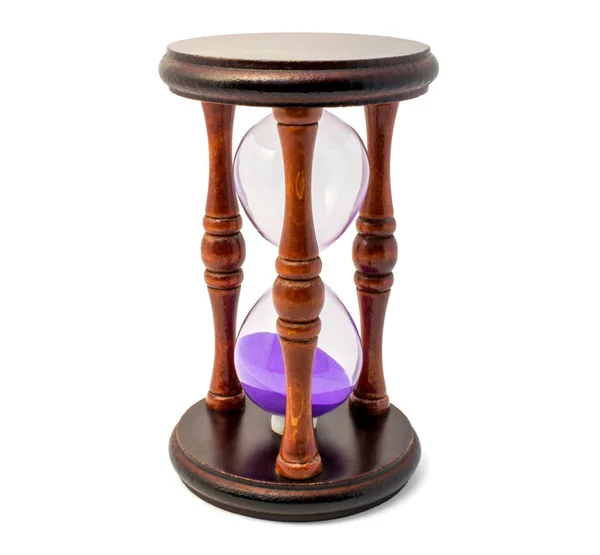 Brun timglas med violett sand isolerad på vit backghound — Stockfoto