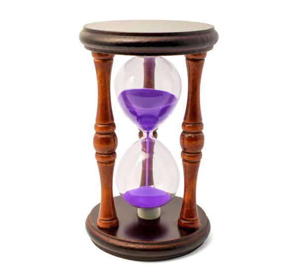 Reloj de arena marrón con arena violeta aislado en backghound blanco — Foto de Stock