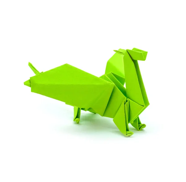 Foto de origami dragón verde aislado sobre fondo blanco — Foto de Stock