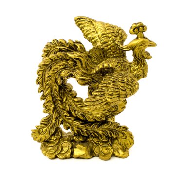 Beyaz bir arka plan üzerinde izole altın sülün heykelciği