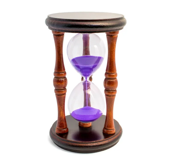 Коричневые песочные часы с фиолетовым песком изолированы на белом фоне — стоковое фото