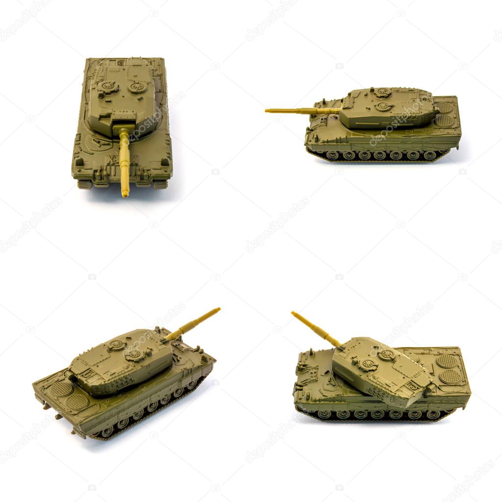 Toy tanks isolated on white background