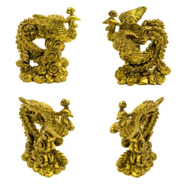 Beyaz bir arka plan üzerinde izole altın sülün heykelcikler