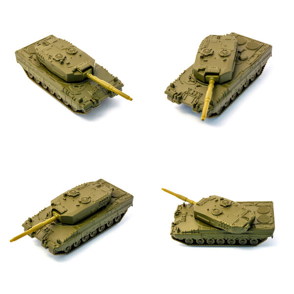 Toy tanks isolated on white background