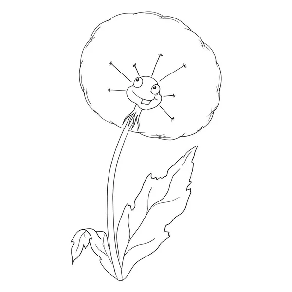 Sevimli çizgi karakter karahindiba. Çiçek boyama kitabı — Stok Vektör