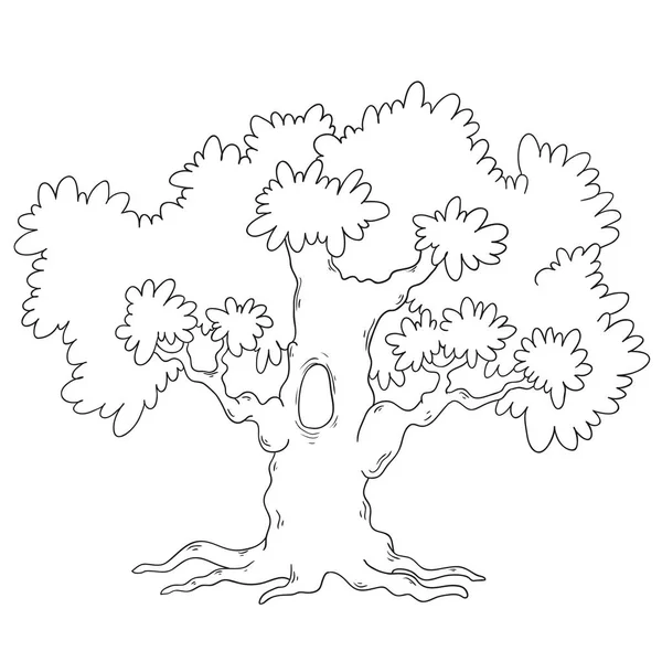 Libro para colorear árbol. Circuito de árboles de dibujos animados. Vector — Vector de stock