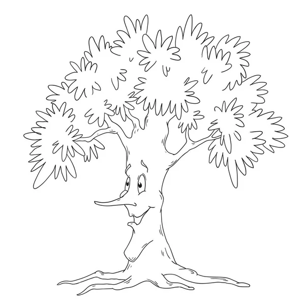 Legrační charakter strom. Vybarvování omalovánek. Listnatý strom vektor, samostatný — Stockový vektor