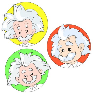 20 Ocak 2017: Albert Einstein portrelerini bir dizi bir vektör çizim. Karikatür portre izole, vektör yazı işleri. Einstein, bilim adamı, Profesör, deha.